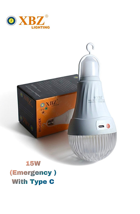 Multi-Functional XBZ Emergency LED BULB 15W With Battery with Type C port and charger.